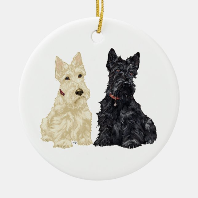 Wheaten & Svart Scottie Hund Ornament (Framsidan)