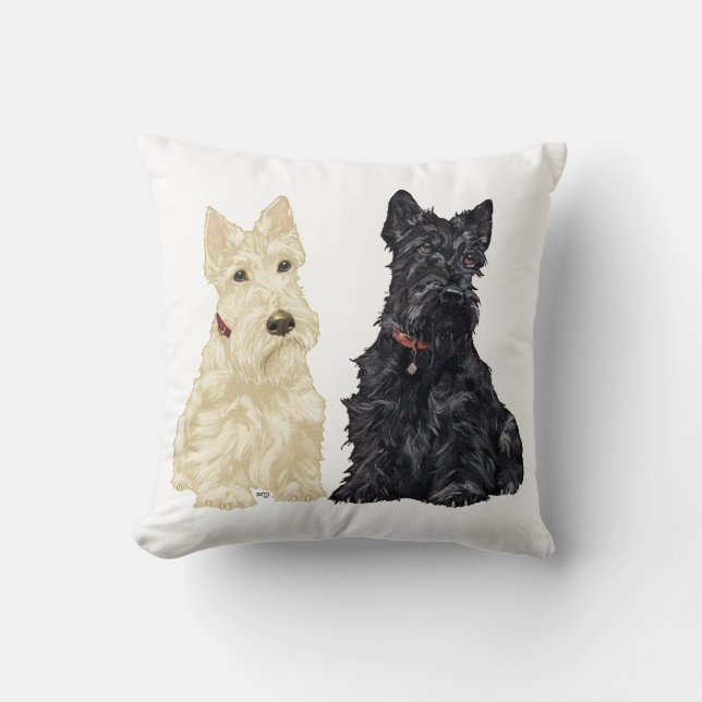 Wheaten & Svarta Skotska Terrier Kudde (Framsida)