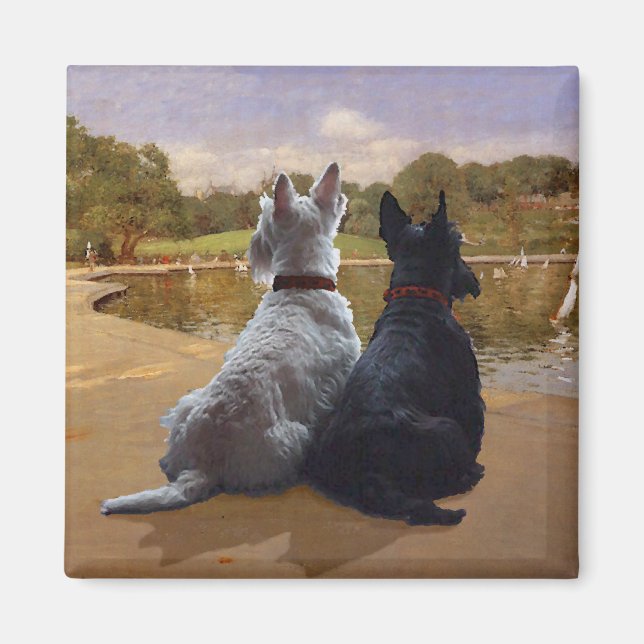 Wheaten & Svarta Skotska Terrier Magnet (Framsidan)