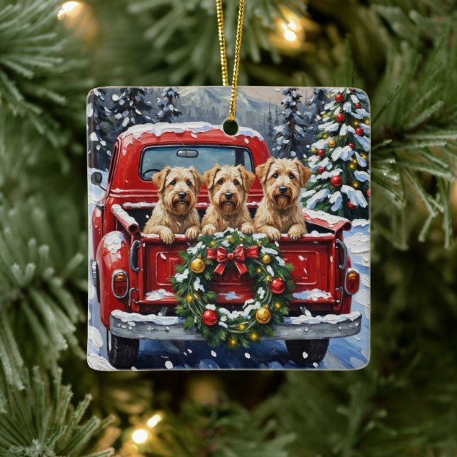 Wheaten Terrier Christmas Red Truck Holiday Gift Julgransprydnad Keramik (Träd)