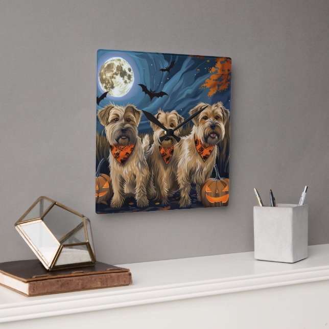 Wheaten Terrier Halloween Spooky Fyrkantig Klocka (Kontor)