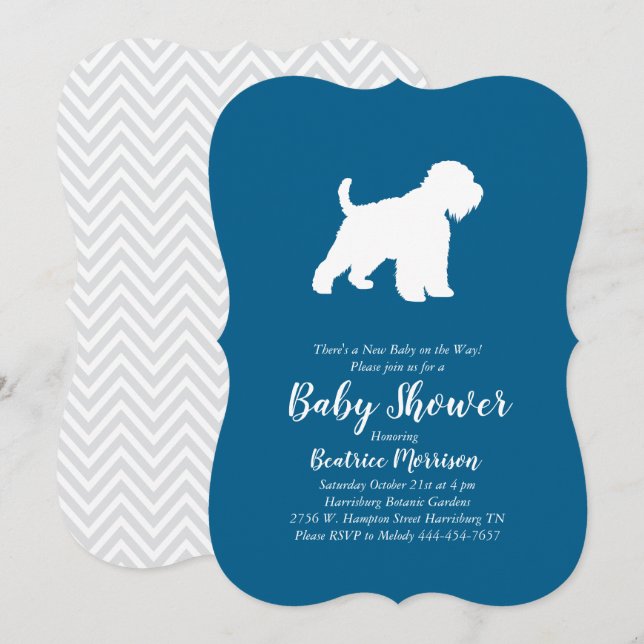 Wheaten Terrier Hund Baby Shower Blue Boy Inbjudningar (Fram/baksida)