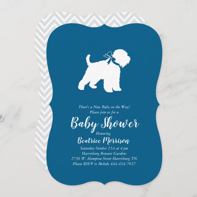 Wheaten Terrier Hund Baby Shower Blue Boy Inbjudningar (Fram/baksida)