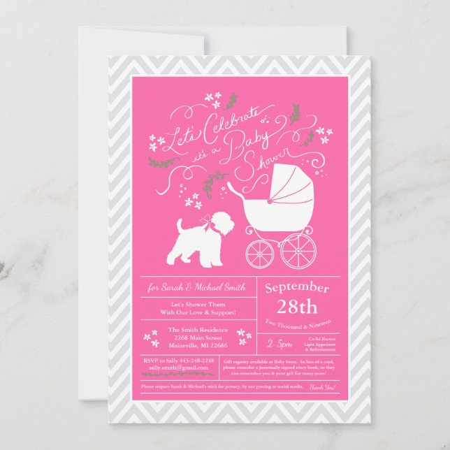 Wheaten Terrier Hund Baby Shower Rosa Girl Girl Inbjudningar (Framsida)