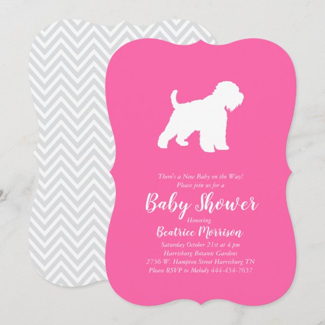 Wheaten Terrier Hund Baby Shower Rosa Girl Girl Inbjudningar (Fram/baksida)