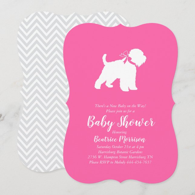 Wheaten Terrier Hund Baby Shower Rosa Girl Girl Inbjudningar (Fram/baksida)