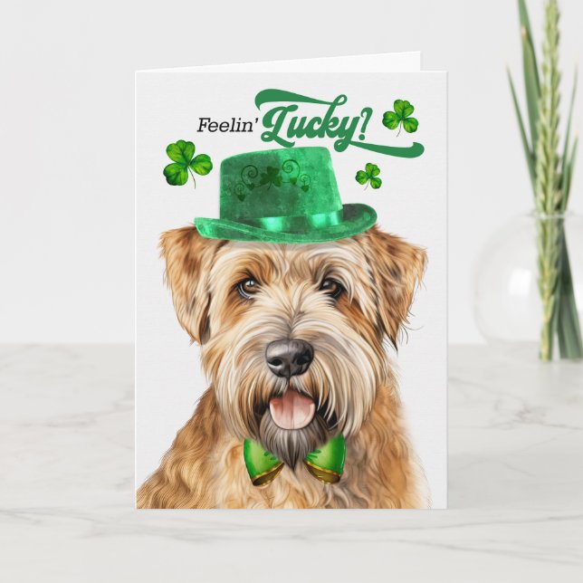 Wheaten Terrier Hund Feelin' Lucky St patrick's da Helgkort (Framsida)