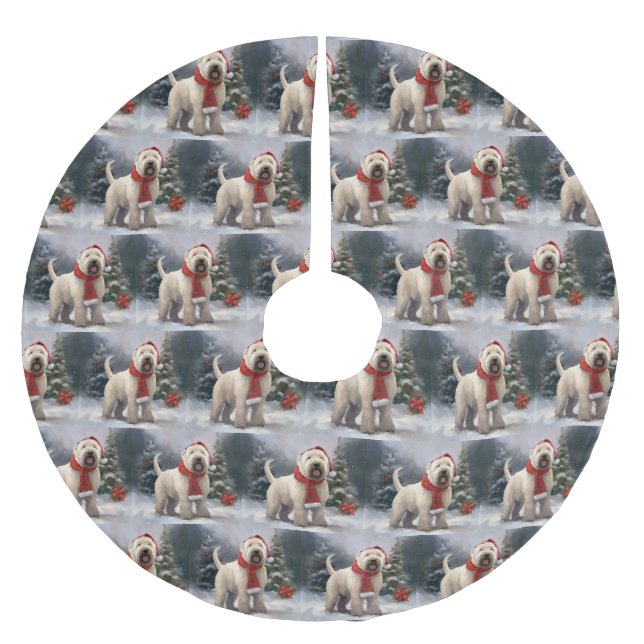 Wheaten Terrier Hund i Snö jul Julgransmatta Borstad Polyester (Framsidan)