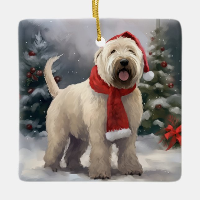 Wheaten Terrier Hund i Snö jul Julgransprydnad Keramik (Framsida)