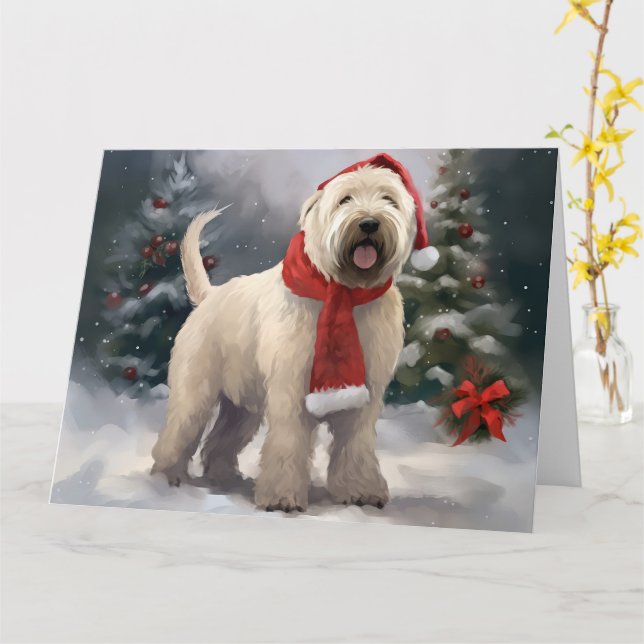 Wheaten Terrier Hund i Snö jul Kort (Gul blomma)