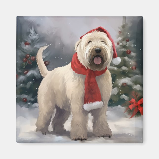 Wheaten Terrier Hund i Snö jul Magnet (Framsidan)