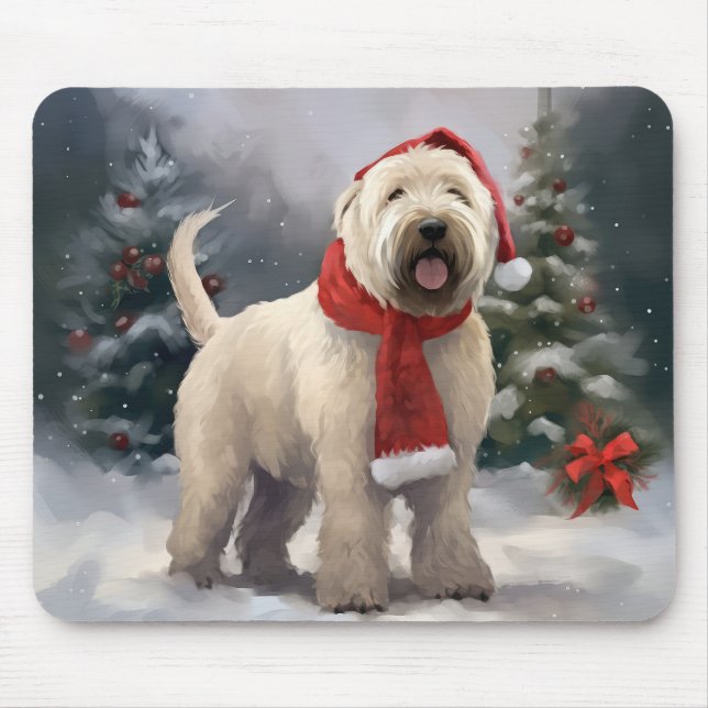 Wheaten Terrier Hund i Snö jul Musmatta (Framsidan)