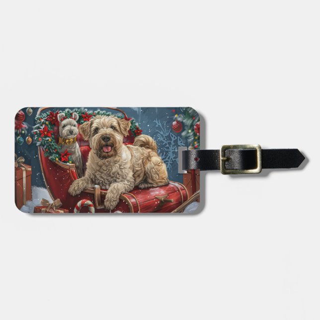 Wheaten Terrier Hund jul Festive Bagagebricka (Horisontell Framsida)