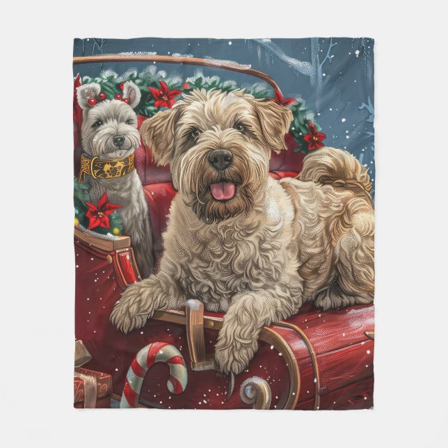 Wheaten Terrier Hund jul Festive Fleecefilt (Framsidan)