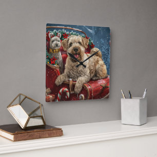 Wheaten Terrier Hund jul Festive Fyrkantig Klocka
