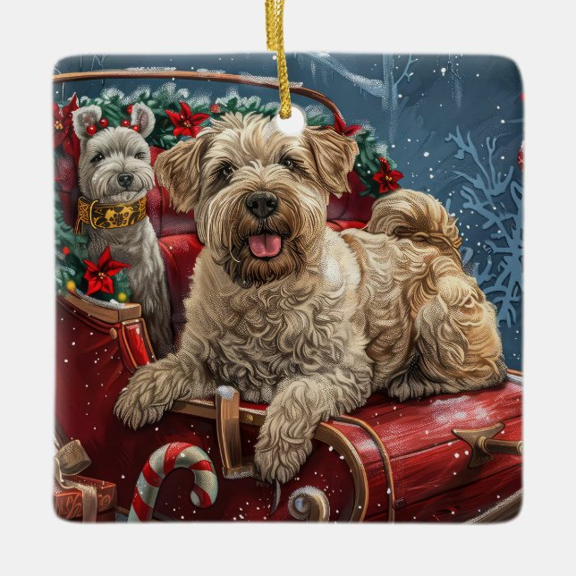 Wheaten Terrier Hund jul Festive Julgransprydnad Keramik (Framsida)