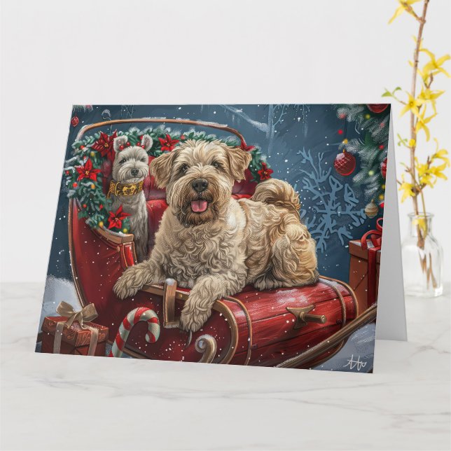 Wheaten Terrier Hund jul Festive Kort (Gul blomma)