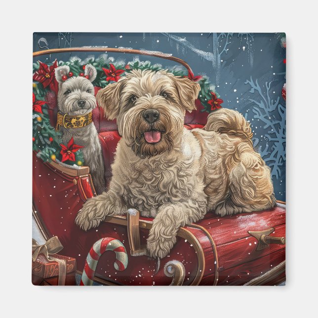 Wheaten Terrier Hund jul Festive Magnet (Framsidan)