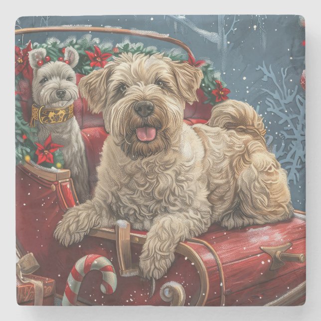 Wheaten Terrier Hund jul Festive Stenunderlägg (Framsidan)