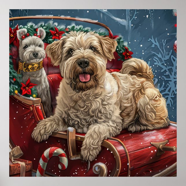 Wheaten Terrier Hund Jul Festlig Poster (Framsidan)