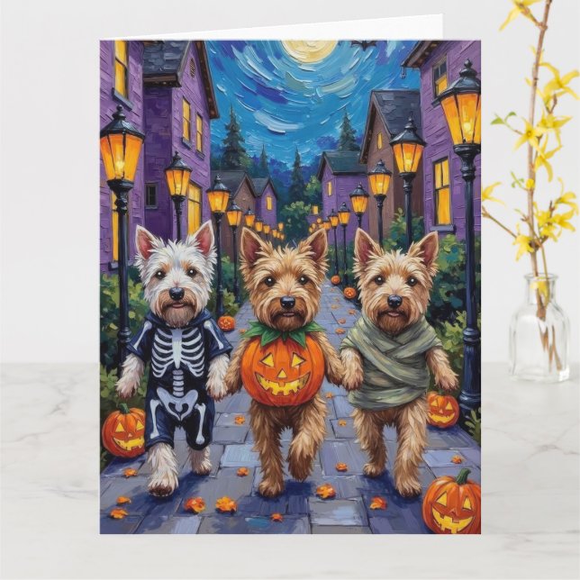 Wheaten Terrier Hundar i Halloween Cotumes Kort (Gul blomma)