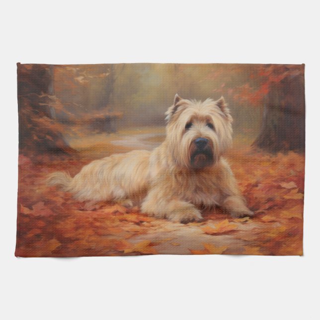Wheaten Terrier i Höst löv Fall Inspire Kökshandduk (Horisontell)