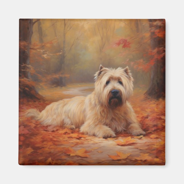 Wheaten Terrier i Höst löv Fall Inspire Magnet (Framsidan)