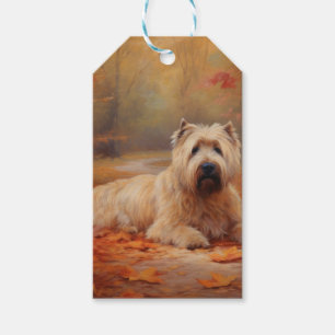 Wheaten Terrier i Höst löv Fall Inspire Presentetikett