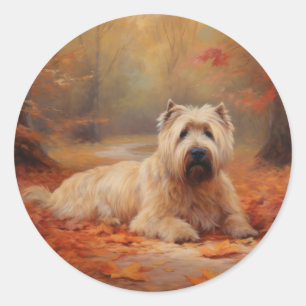 Wheaten Terrier i Höst löv Fall Inspire Runt Klistermärke