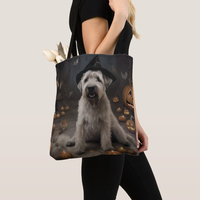 Wheaten Terrier Pumpakakor Halloween Skräckinjagan Tygkasse (Närbild)