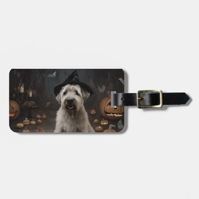 Wheaten Terrier Pumpakvar Halloween Skräck Bagagebricka (Horisontell Framsida)