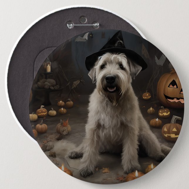 Wheaten Terrier Pumpakvar Halloween Skräckinjagand Knapp (Framsida & baksida)
