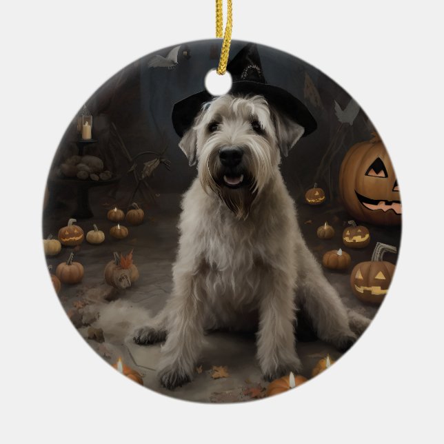Wheaten Terrier Pumpkins Halloween Scary Julgransprydnad Keramik (Framsidan)
