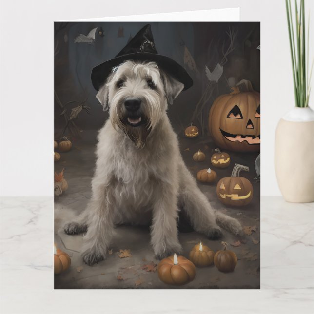 Wheaten Terrier Pumpkins Halloween Scary Kort (Framsida)