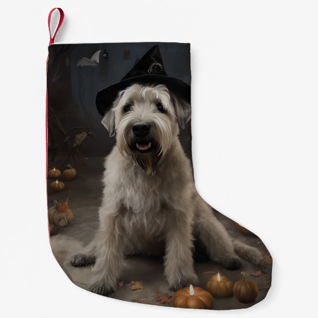 Wheaten Terrier Pumpkins Halloween Scary Liten Julstrumpa (Framsidan)