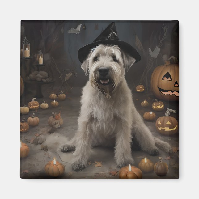Wheaten Terrier Pumpkins Halloween Scary Magnet (Framsidan)