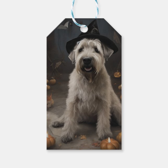 Wheaten Terrier Pumpkins Halloween Scary Presentetikett (Framsidan)