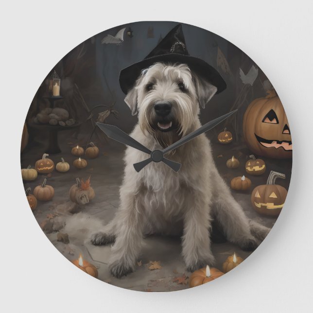 Wheaten Terrier Pumpkins Halloween Scary Stor Klocka (Framsida)
