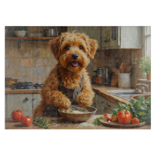 Wheaten Terrier som lagar mat i köket