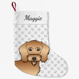 Wheaten Wire Haired Dachshund Huvud Med Namn Liten Julstrumpa