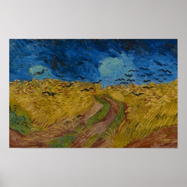 Wheatfield med Kråkas Vincent van Gogh Small Poster (Framsidan)