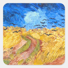Wheatfield med Kråkor (1890) Van gogh-målning Fyrkantigt Klistermärke