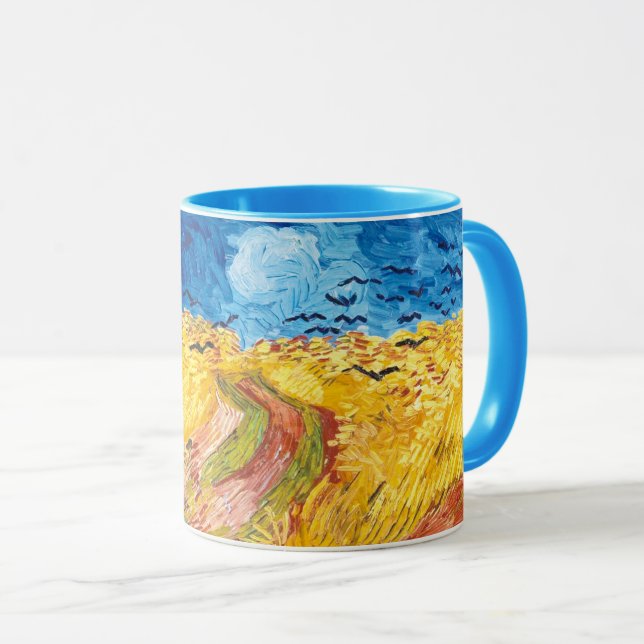 Wheatfield med Kråkor (1890) Vincent Van Gogh Art Mugg (Framsida höger)