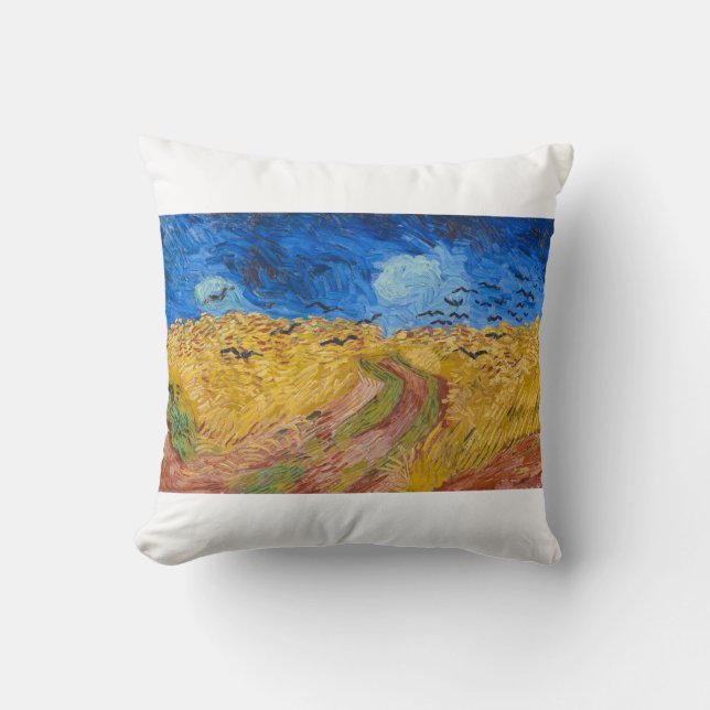 Wheatfield med Kråkor av Vincent van Gogh Kudde (Framsida)