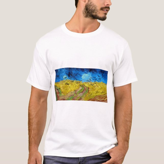 Wheatfield med Kråkor, Van Gogh T Shirt (Framsida)