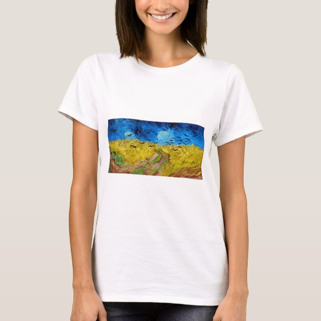 Wheatfield med Kråkor, Van Gogh T Shirt (Framsida)