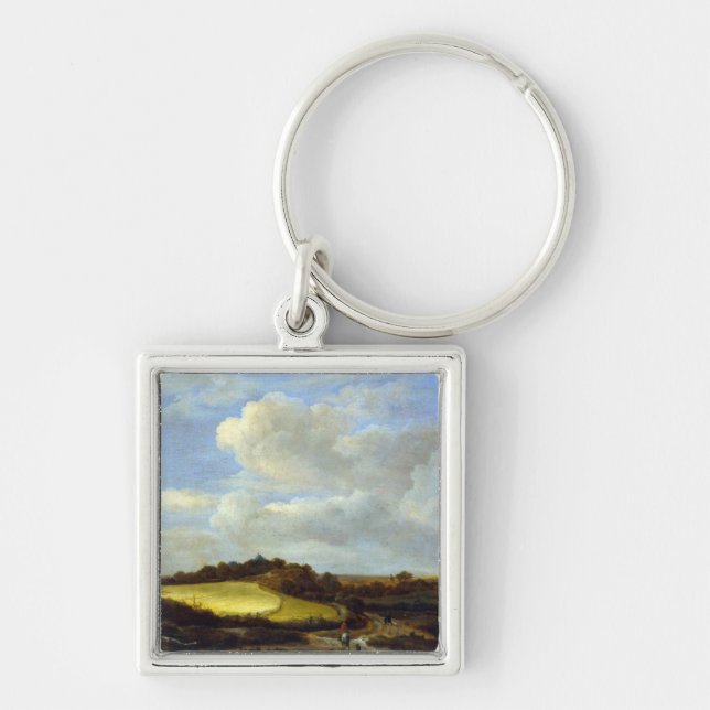 Wheatfielden Fyrkantig Silverfärgad Nyckelring (Framsidan)