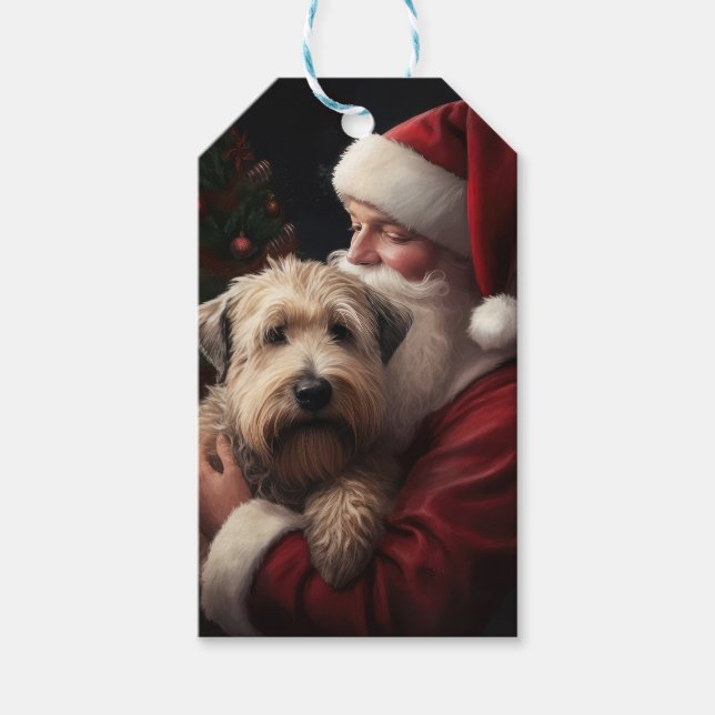 Wheaton Terrier med Tomte Festlig Jul Presentetikett (Framsidan)