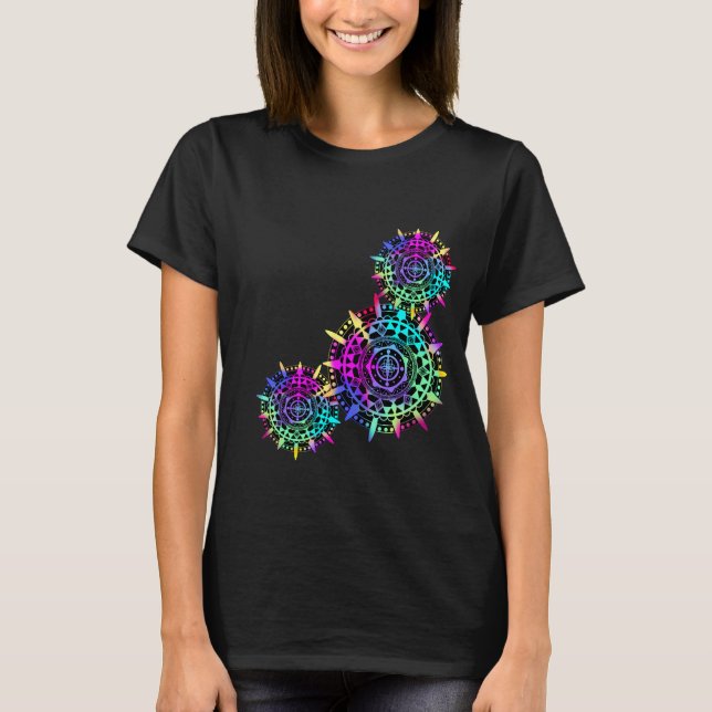 Wheel Life Mandala Spirit Galaxy Colorful Lycklig T Shirt (Framsida)