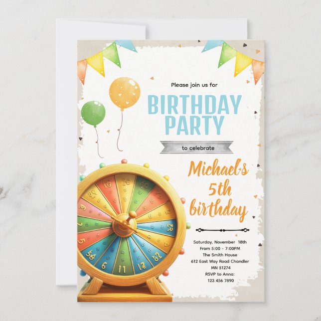 Wheel of Fortune spin birthday Invitation Inbjudningar (Framsida)